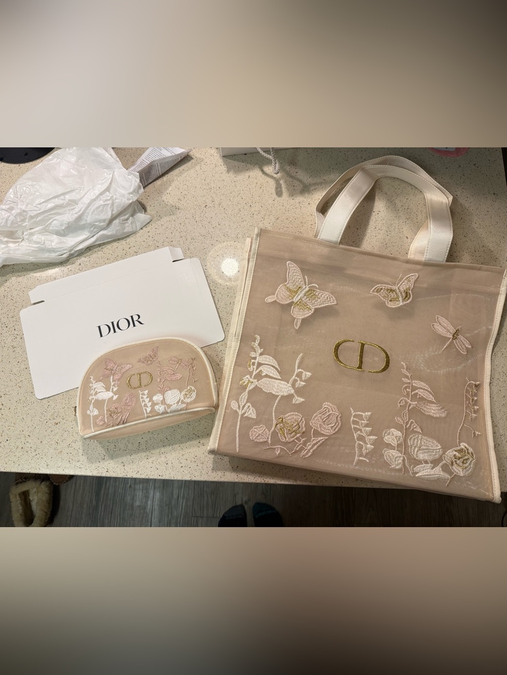 Dior Pink Nude Mesh Tote and Makeup Pouch